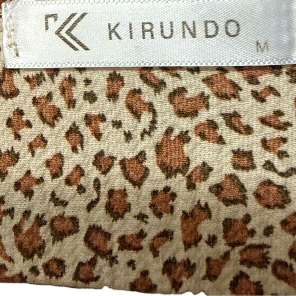 Kirundo Leopard Tan Brown Print Tiered Dress Tie Neck Short Sleeve Size M - Picture 6 of 7